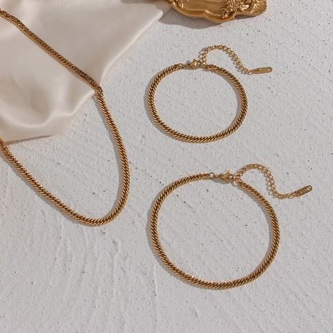 Minimalista Acciaio Inossidabile Oro Maglia Cubana Collana Bracciale Cavigliera Per Donna Gioielli Di Moda Catena Intrecciata Geometrica Accessorio