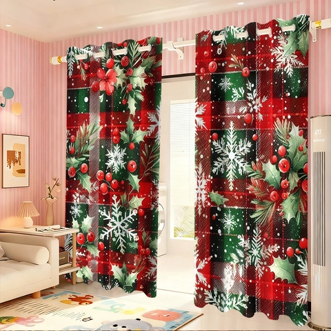 Weihnachts Vorhänge Polyester Ösen Verdunkelungsvorhänge Für Wohnzimmer Festlich Weihnachtsstern Schneeflocke Karo Muster