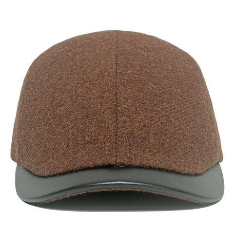 Vintage Britischer Stil Wollmischung Baskenmütze Mit Lederschirm Warme Winter Schirmmütze Verstellbarer Malerhut