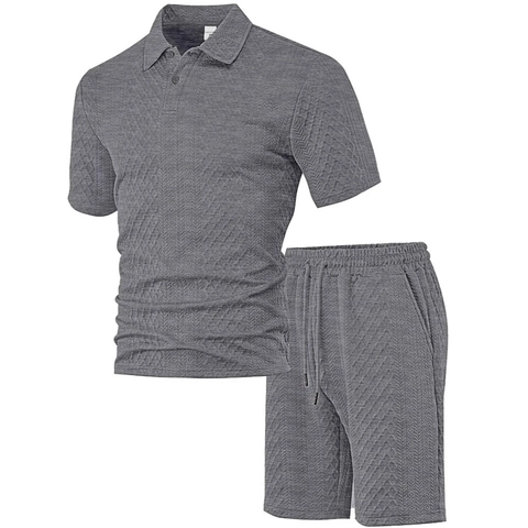Heren Polo Shirt En Shorts Wafelstructuur Gebreid Jacquard Zomer Casual Sport Vakantie Outfits Mode Kleding