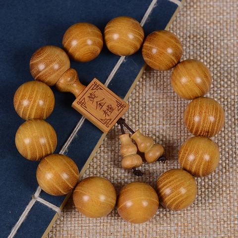 Goldenes Sandelholz Buddhistische Gebetsperlen Armband Handpoliert Natürliche Maserung Ethnischen Stil Meditation Zen Schmuck