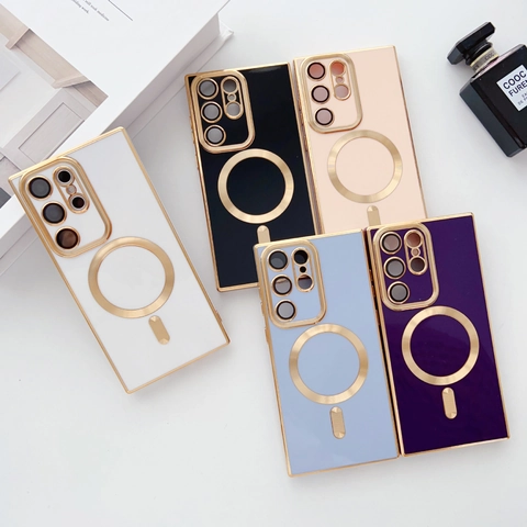 Magnetic Wireless Charging Phone Case For Samsung Galaxy S25 S24 S23 Ultra TPU Plated Luxury Shockproof Protection Cover
