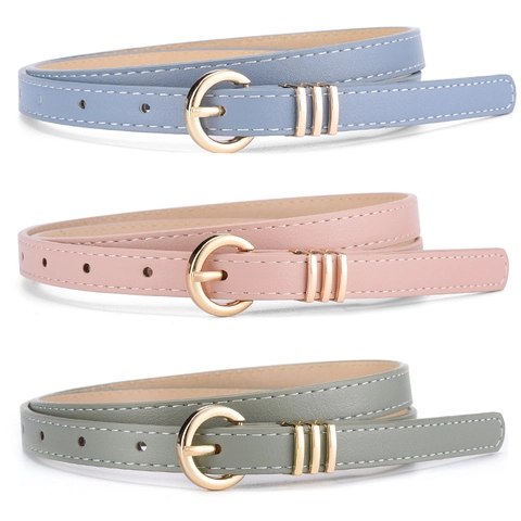 Vintage Damen PU Leder Dünner Gürtel Mit Gold Legierung Dornschließe Einfache Mode Dekorative Gürtel Für Jeans