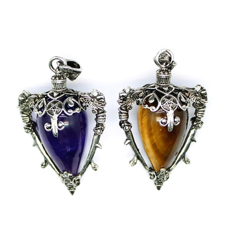 Natural Stone Pendulum Pendant Necklace Vintage Gothic Rose Thorn Pentagram Waterdrop Crystal Gemstone Jewelry For Women
