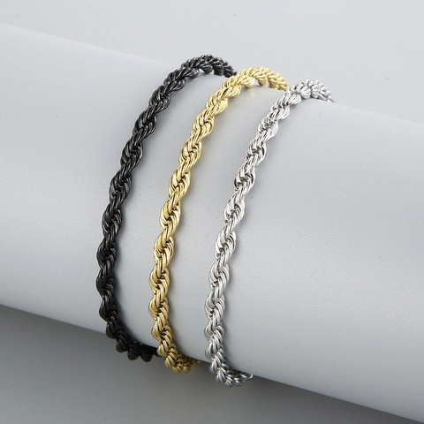 Pulsera De Cadena De Cuerda De Acero Inoxidable Chapado Al Vacío Moda Simple Hip Hop Punk Joyería Para Hombres Mujeres