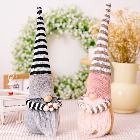 Poupée Gnome du Café de Noël Nordique Bonnet en Tricot Rayé Peluche Renne Sans Visage Pour Décoration de Table Ornement de Maison