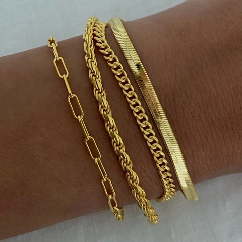 Pulsera De Acero Inoxidable Minimalista Chapada En Oro Cadena Delgada Clip Serpiente Fígaro Cuenta Giro Ajustable Para Mujeres