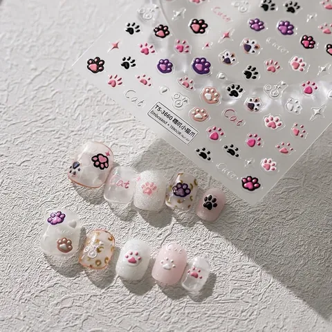 Autocollants De Manucure 5D En Relief Pattes De Chat Mignonnes Décalcomanies 3D Autocollantes Décoration DIY Style Animaux