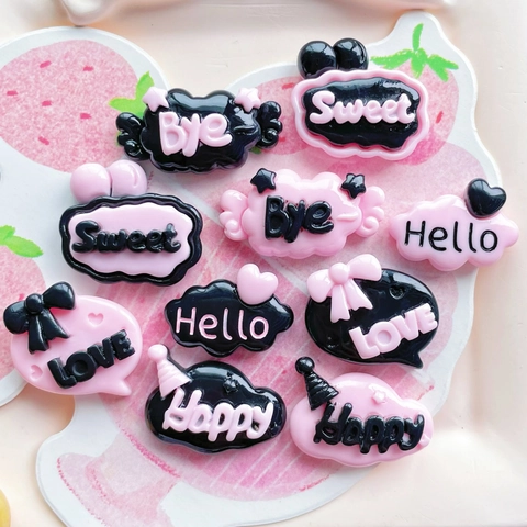 Resin Flatback Charms Pink Black Letter Printed Shapes For DIY Phone Case Hair Clip Crafts Decoration Sweet Cool Style
