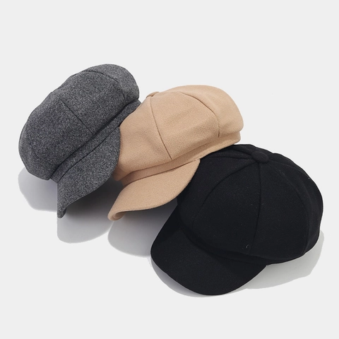 Gorra De Repartidor Vintage Mujer Otoño Invierno Cálido Tejido De Lana Sombrero Octogonal Color Sólido Estilo