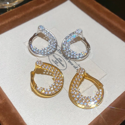 Luxuriöse Gedrehte Blumen Creolen 18K Vergoldet Zirkon Mit 925 Sterling Silber Ohrringpfosten Elegant Für Damen