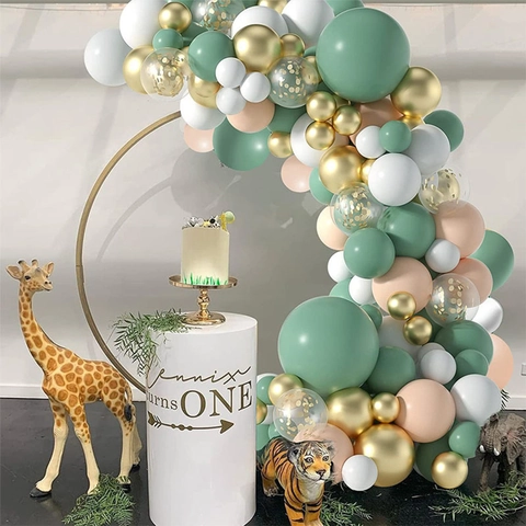 Saliegroen Ballonboog Slinger Latex Goud Confetti Wit Nude Ballonnen Verjaardag Bruiloft Baby Shower Decoratie Jungle Thema