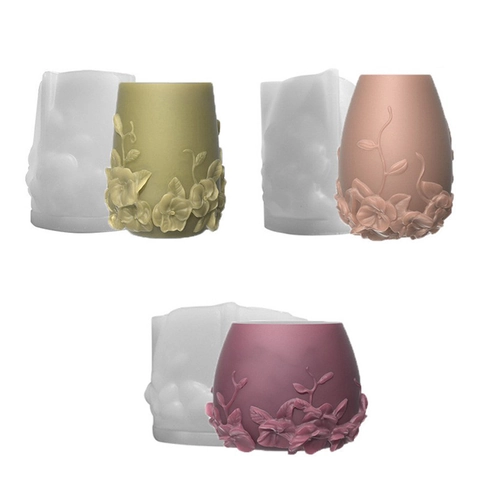 Embossed Flower Vine Silicone Mold For DIY Handmade Scented Candle Plaster Ornament Cylindrical Nordic Style Crafting Tool