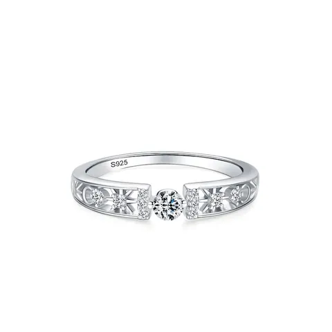 925 Sterlingsilber Minimalistischer Ausgehöhlter Stern Mond Ring Für Damen Funkelnder Zirkonia Eingelegt Mode Fingerring