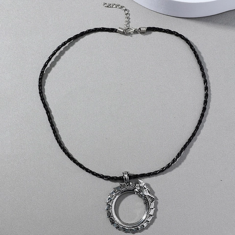 Collier Pendentif Dragon Viking Pour Hommes Mythologie Nordique Ouroboros Alliage Cercle Rétro Punk Bijoux Cordon Tressé