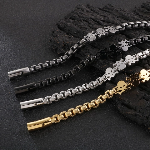Skull Head Men Bracelet Punk Hip Hop 316L Stainless Steel Box Chain Gothic Jewelry With Magnetic Clasp For Men