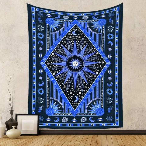 Celestial Wall Hanging Tapestry Polyester Astrology Sun Moon Stars Pattern Bohemian Mystic Art Decor For Bedroom Living Room