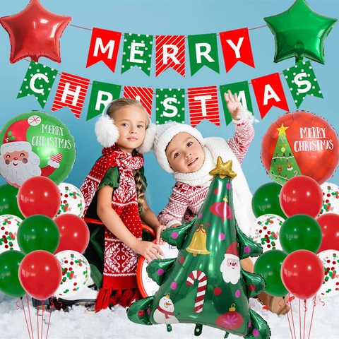 Kerstversiering Merry Christmas Banner Kerstman Sneeuwpop Peperkoekmannetje Aluminium Ballonnen Rood Groen Feestartikelen