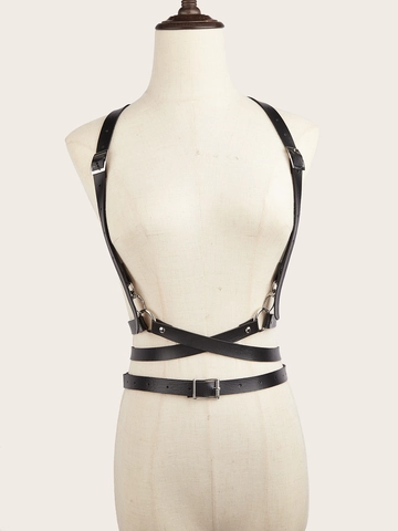 Punk Faux Leather Body Harness Belt For Women Adjustable Metal Ring Corset Waist Strap Streetwear Accessory