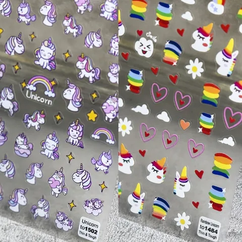 Adesivi Per Unghie 3D In Rilievo Disegni Cartoni Animati Unicorno Arcobaleno Per Bambini Ragazze Decorazione Manicure DIY