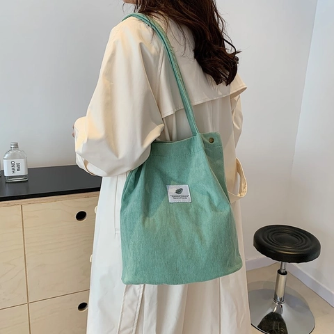 Corduroy Tote Bag Large Capacity Retro Shoulder Handbag With Magnetic Buckle Casual Minimalist For Women Students