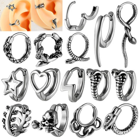 Orecchini A Cerchio Punk In Acciaio Inossidabile Retrò Serpente Stella Cuore Teschio Gioielli Per Piercing Per Uomini Donne