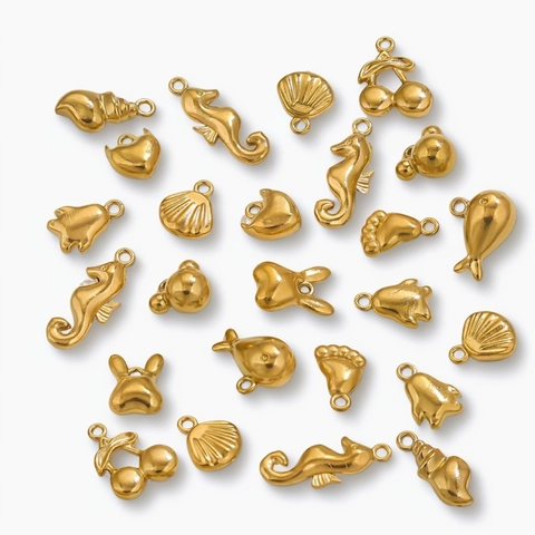 Stainless Steel Mini Charms Pendants Ocean Animal Seahorse Shell Whale Dolphin Rabbit Cherry DIY Jewelry Making Accessories