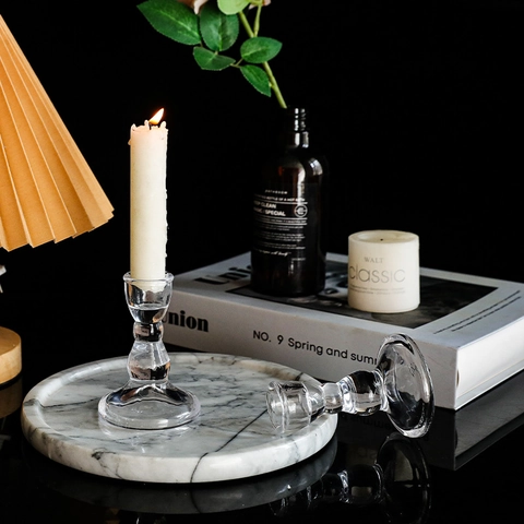 European Vintage Glass Candle Holder Transparent Tabletop Decoration Romantic Candlestick For Home Wedding Party