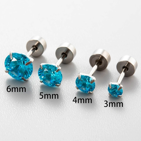 Zircon Cartilage Stud Earrings Stainless Steel Screw Flat Back Ear Piercing Helix Tragus Conch Simple Elegant Sparkling