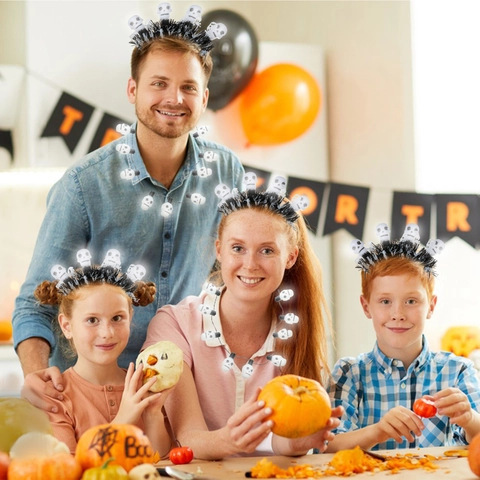 LED Glowing Halloween Necklace Skull Pumpkin Headband Light Up Party Decor Plastic Accessory For Adults Kids