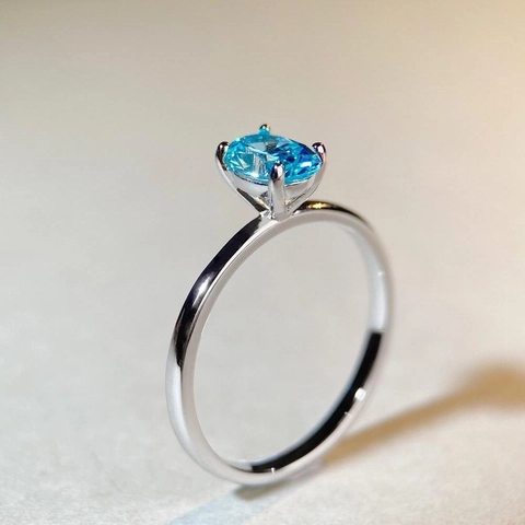 925 Sterling Silver Oval Zirconia Ring For Women Blue Green Pink White Lab Grown High Carbon Diamond Minimalist Commuter Jewelry