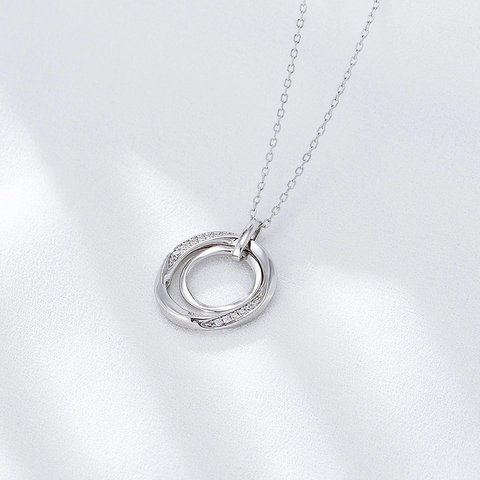 925 Sterling Zilveren Ketting Voor Vrouwen Luxe Elegante Dubbele In Elkaar Grijpende Ring Hanger Ingelegd Strass Sieraden Cadeau