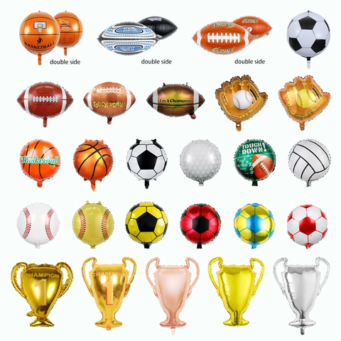 Sports Theme Foil Balloons Soccer Basketball Football Baseball Trophy Shape Birthday Party Decorations Athletics Event