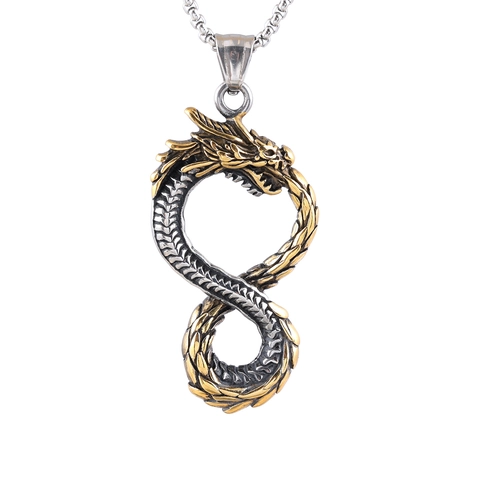 Collana Con Pendente Drago Infinito Stile Vichingo Acciaio Inossidabile 316L Gioielli Punk Hip Hop Da Uomo Oro Argento