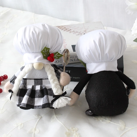 Gnomes De Chef De Noël Poupées Sans Visage Peluche Toque Blanche Et Cuillère En Métal Décoration De Table De Cuisine Nordique