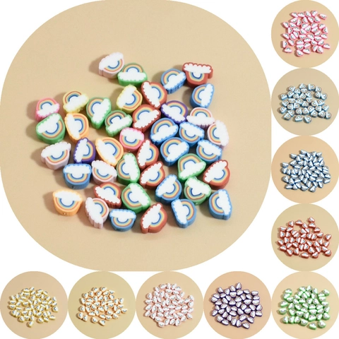Polymer Clay Beads Rainbow Cloud Pattern Loose Spacer Beads For DIY Jewelry Making Bracelet Phone Chain Accessories Charms