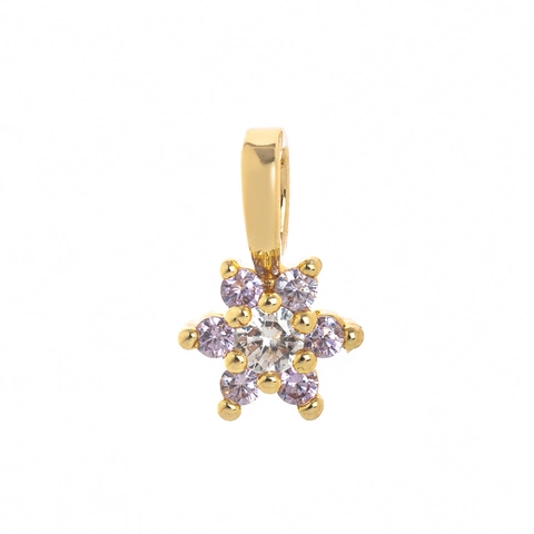 Minimalist Copper Zirconia Flower Birthstone Pendant Necklace For Women 12 Months Colorful Jewelry Birthday Gift For Her