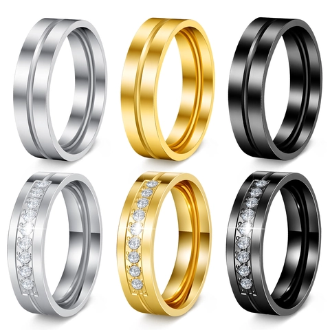 Stainless Steel Ring With Cubic Zirconia Polished Minimalist Band For Couples Modern Fashion Jewelry