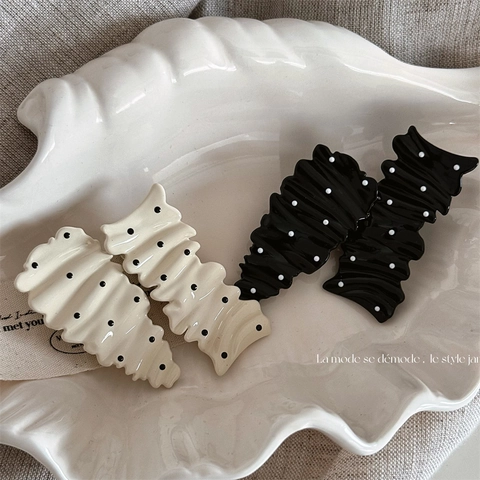 Polka Dot Plissee Wellenkante Haarklammern Legierung Französisch Vintage Seite Pony Entenschnabel Clip Chic Haarschmuck Damen