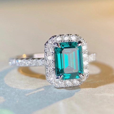 S925 Sterling Silver Emerald Cut Square Zirconia Halo Ring For Women Elegant Green Pink White Zirconia Fashion Finger Ring
