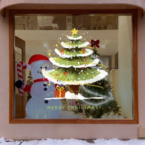 Christmas Tree Window Static Sticker PVC Glue Free Double Sided Snowflake Glass Door Festive Decoration Reusable Removable