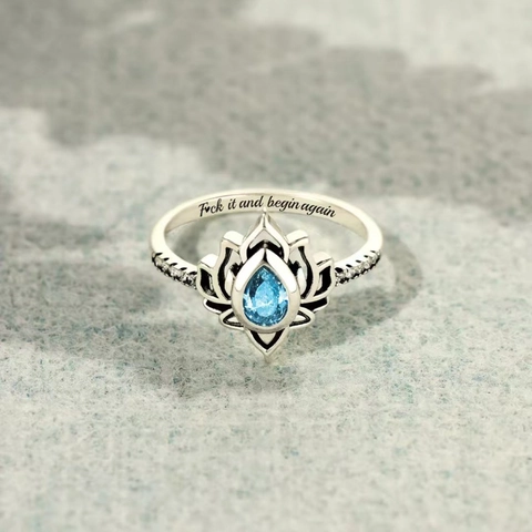Vintage Lotus Flower Ring Copper Pear Cut Waterdrop Rhinestone Engraved Antique Retro Style Jewelry For Women