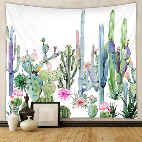 Tapestry Wall Hanging Botanical Tropical Plant Cactus Watercolor Boho Style Polyester Decorative For Bedroom Living Room Home