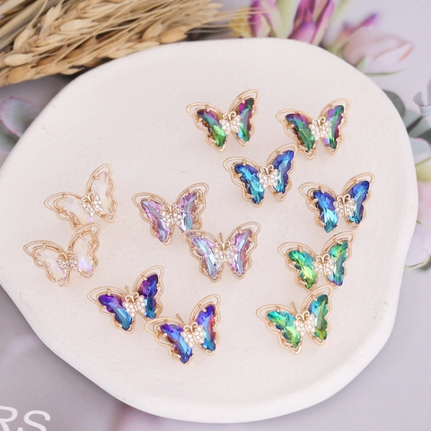 Gradient Butterfly Stud Earrings For Women With Crystal And 925 Sterling Silver Earring Post Copper Fashion Jewelry
