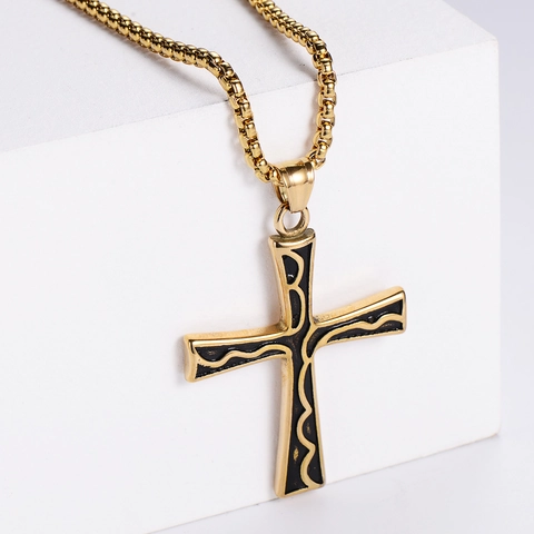 Keltisch Kruis Hanger Ketting 304 Roestvrij Staal Retro Golfpatroon Religieuze Sieraden Voor Heren Dames