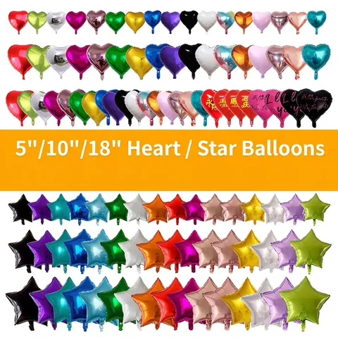 Heart And Star Shaped Aluminum Foil Balloons Metallic Shiny Finish Wedding Birthday Party Decor Multicolored