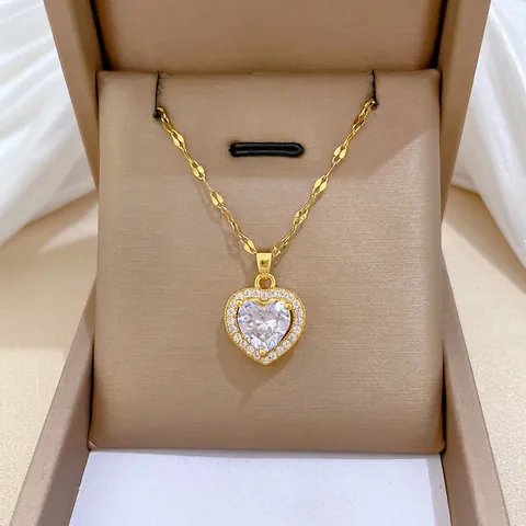 Herz Anhänger Halskette Titanstahl Kupfer Zirkon Koreanischer Stil Schmuck Für Damen Elegantes Mode Geschenk