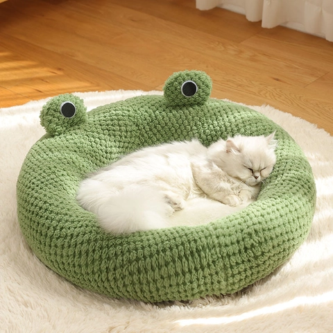 Pet Bed Nest Warm Plush Frog Christmas Fruit Styles Semi-enclosed Cat Cave Washable Round Dog Mattress