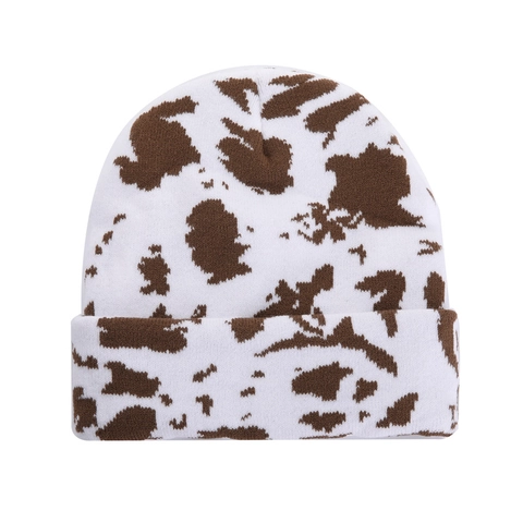 Knitted Beanie Hat Acryl Tiermuster Kuh Leopard Zebra Karo Winter Warm Mode Für Frauen