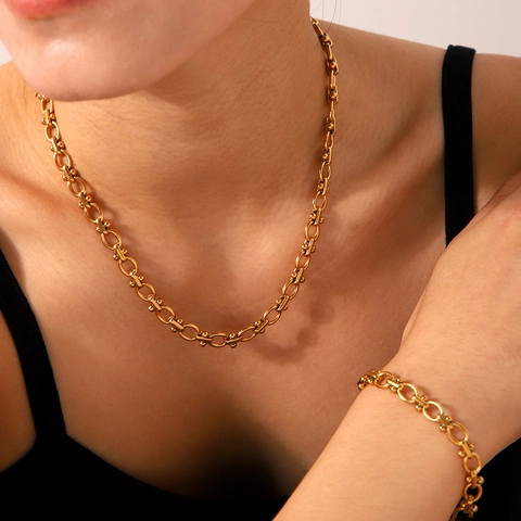 Collana E Bracciale In Acciaio Inossidabile Con Maglia A U Gioielli In Stile Industriale Per Donna